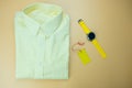 Official outfits for men clothing with yellow smart watch and tag name