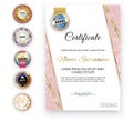 Official pink marble certificate Luxury background and set of emblems