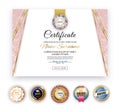 Official pink marble certificate Luxury background and set of emblems