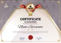 Official retro certificate with red gold design elements. Gold emblem with red ribbon. Vintage modern blank
