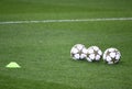 Official UEFA Champions League balls on the grass Royalty Free Stock Photo