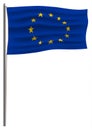 Official vector European Union flag connected to a metal flagstaff by a rope. Isolated on white wind waving vector EU flag of blue