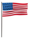 Official vector USA flag connected to a metal flagstaff by a rope. Isolated on white wind waving vector America flag. Red blue whi Royalty Free Stock Photo