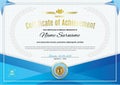 Official white certificate with blue triangle design elements. Business clean modern design Royalty Free Stock Photo