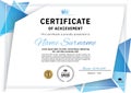 Official white certificate with blue triangle design elements, crown. Business clean modern design Royalty Free Stock Photo