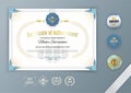 Official white certificate with blue triangle, ornamental design elements. Business clean design. Vector template with set of ebml Royalty Free Stock Photo