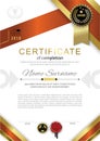 Official white certificate of completion with red gold design elements and black badge