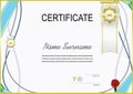 Official white certificate Curved lines and blue realistic ribbon.