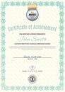 Official white certificate of a4 format with green border, silver emblem, Official simple blank. Royalty Free Stock Photo