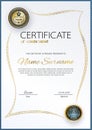 Official white certificate with gold vintage modern border. Business modern design. Gold emblem