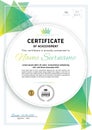 Official white certificate with green triangle design elements. Business clean modern design Royalty Free Stock Photo