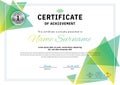 Official white certificate with green triangle design elements. Business clean modern design Royalty Free Stock Photo