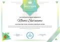 Official white certificate with green triangle design elements, crown. Business clean modern design Royalty Free Stock Photo