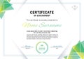 Official white certificate with green triangle design elements. Business clean modern design Royalty Free Stock Photo