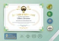 Official white certificate with green triangle design elements. Business clean modern design. Set of emblems Royalty Free Stock Photo