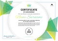 Official white certificate with green triangle design elements. Business clean modern design Royalty Free Stock Photo