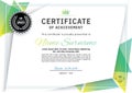 Official white certificate with green triangle design elements. Business clean modern design Royalty Free Stock Photo