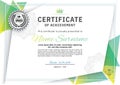 Official white certificate with green triangle design elements. Business clean modern design Royalty Free Stock Photo