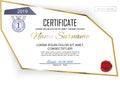 Official white certificate with pogygonal design elements. Business clean modern design. Gold emblem Royalty Free Stock Photo