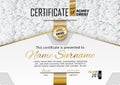 Official white grey certificate with gold line. Business clean modern design. Gold emblem