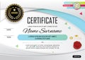 Official white modern certificate with abstract blue pink gold design elements. Royalty Free Stock Photo
