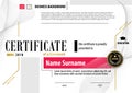 Official white modern certificate with abstract grey red gold design elements. Black emblem Royalty Free Stock Photo