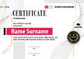 Official white modern certificate with abstract grey red gold design elements. Black emblem Royalty Free Stock Photo