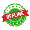 OFFLINE text on red green ribbon stamp