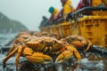 Offloading crabs from the ship. Generative AI Royalty Free Stock Photo