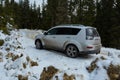 Offroad car on snowy road