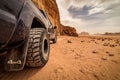 Offroad car tire on the sand in desert Royalty Free Stock Photo