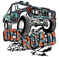 Offroad card on rocks vector design