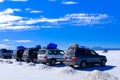 Offroad cars parked on salt flats