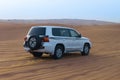 Offroad Desert Safari - Dune bashing with 4x4 vehicle in the Arabian sand dunes, Dubai, UAE Royalty Free Stock Photo