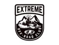 Offroad extreme adventure. Emblem template with snowmobile. Design element for logo, label, emblem, sign.