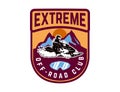 Offroad extreme adventure. Emblem template with snowmobile. Design element for logo, label, emblem, sign. Royalty Free Stock Photo