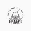 Offroad mountain adventure travel logo design. Travel industry minimalist line art logo concept. Adventure community emblem badge