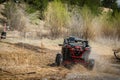 Offroad vehicle in the action and makes splashes of dirty water Royalty Free Stock Photo