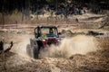 Offroad vehicle in the action and makes splashes of dirty water Royalty Free Stock Photo