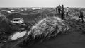 offroad vehicle driving through black dunes of Iceland