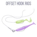 Offset hook rigging options for catching predatory fish with spinning rod in high weed density conditions. Royalty Free Stock Photo