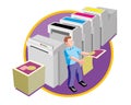 Offset printer at work design and print service vector icon illustration