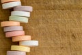 Offset stack of small circular sweetened candies