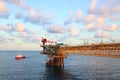 Offshore construction platform for production oil and gas. Oil and gas industry and hard work. Royalty Free Stock Photo