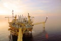 Offshore construction platform for production oil and gas. Oil and gas industry and hard work. Royalty Free Stock Photo