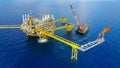 Offshore construction platform for production oil and gas, Oil and gas industry and hard work,Production platform and operation