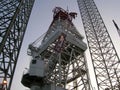 Offshore drilling jack up rig in Baku shipyard. Royalty Free Stock Photo