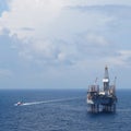 Offshore Drilling Platform (Jack up drilling rig) and crew boat Royalty Free Stock Photo