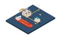 Offshore drilling rig with isometric graphic Royalty Free Stock Photo