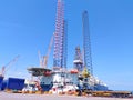 Offshore equipment jackup drill platform under the blue sky